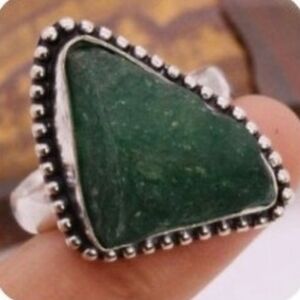 Green Onyx Rough-Cut Gemstone 925 Sterling Silver Handmade Ring